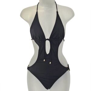 VICTORIA'S SECRET SWIM Black Middle Cut Out Open Back Monokini 1-Piece - S -NEW